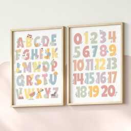 Alphabet & Numbers Print Set, Pastel Educational Prints, Scandi Nursery, Girl Nursery Playroom Prints - thumbnail 3
