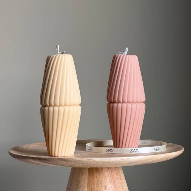 Geometric Soy Pillar Candle Sculptural Home Decor - image 1