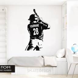 Custom Baseball Wall Decal Name & Number, Boy's Bedroom Vinyl Decor - thumbnail 2