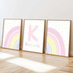 Pastel Nursery Rainbow Prints Personalised Baby Girl Bedroom Wall Art Set - thumbnail 4