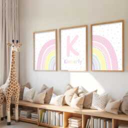 Pastel Nursery Rainbow Prints Personalised Baby Girl Bedroom Wall Art Set - thumbnail 2