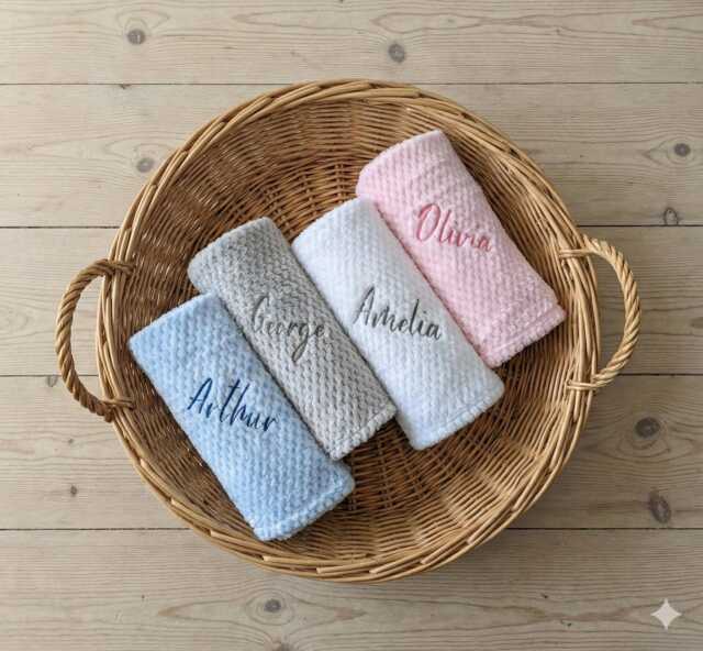 Personalised Baby Blanket, Embroidered Blanket Wrap, Newborn Gift, Shower, Luxury - image 1