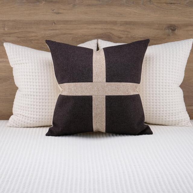 Quilted Pillow Cover, Charcoal & Tan Brown Textured Euro Sham - image 1