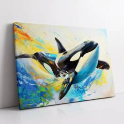 Orca Whale Animal Abstract Oil Painting Colourful Paint Splatter Style Wall Art Framed Canvas Poster Print, Home Office Room Decor - thumbnail 2