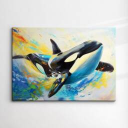 Orca Whale Animal Abstract Oil Painting Colourful Paint Splatter Style Wall Art Framed Canvas Poster Print, Home Office Room Decor - thumbnail 3