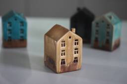 Handmade Mustard Yellow Ceramic House Candle Lantern Cozy Home Decor - thumbnail 1