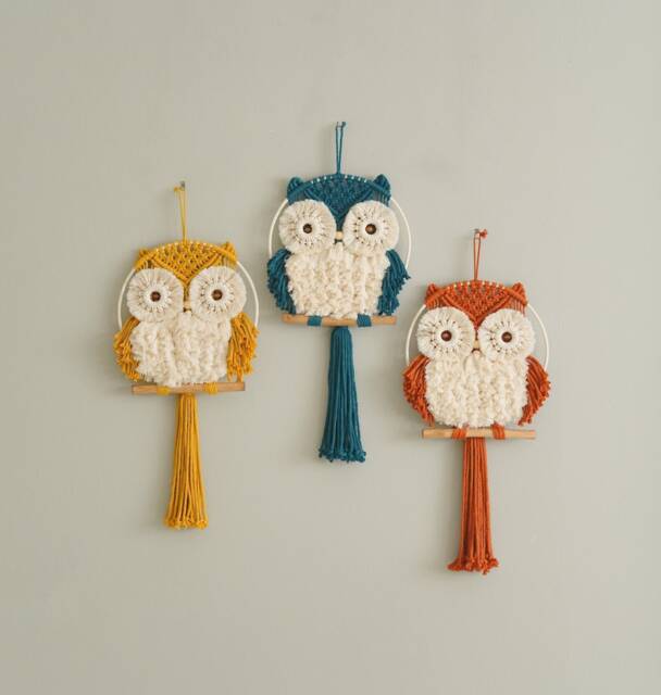 Macrame Ow Wall Hanging, Baby Room Art, Bedroom Decoration, Owl Decor, Show Gift Gift, Fluffy Owl, Hanging W69 - image 1