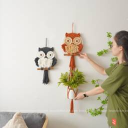 Macrame Ow Wall Hanging, Baby Room Art, Bedroom Decoration, Owl Decor, Show Gift Gift, Fluffy Owl, Hanging W69 - thumbnail 4