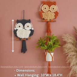 Macrame Ow Wall Hanging, Baby Room Art, Bedroom Decoration, Owl Decor, Show Gift Gift, Fluffy Owl, Hanging W69 - thumbnail 3