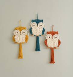 Macrame Ow Wall Hanging, Baby Room Art, Bedroom Decoration, Owl Decor, Show Gift Gift, Fluffy Owl, Hanging W69 - thumbnail 1