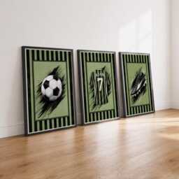 Green Football Print Set Of 3 - Personalised Kids Bedroom Prints, Soccer Poster Wall Art - thumbnail 3