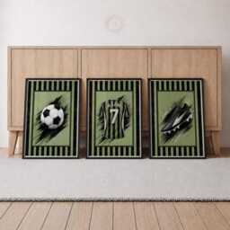 Green Football Print Set Of 3 - Personalised Kids Bedroom Prints, Soccer Poster Wall Art - thumbnail 1
