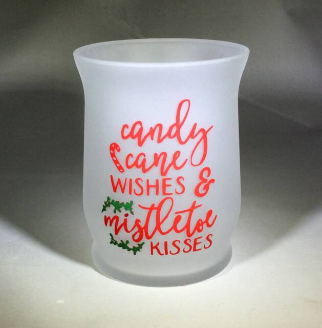 Candy Cane Wishes & Mistletoe Kisses Frosted Glass Candle Holder - image 1