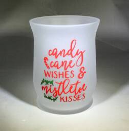 Candy Cane Wishes & Mistletoe Kisses Frosted Glass Candle Holder