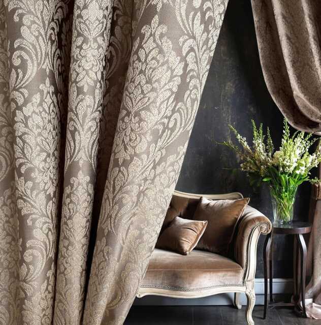 Luxury Beige Damask Curtains Vintage Bohemian Jacquard, Ready Made - image 1