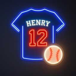 Custom Baseball Jersey Neon Sign, Wall Decor, Art, Nursery Lover Gift, Birthday Gift - thumbnail 3