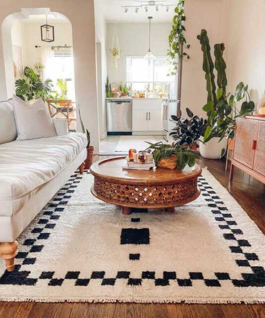 White Black Checkered Moroccan Rug - Handmade Berber Wool Large Area Rugs Modern Boho Decor - image 1
