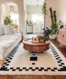 White Black Checkered Moroccan Rug - Handmade Berber Wool Large Area Rugs Modern Boho Decor