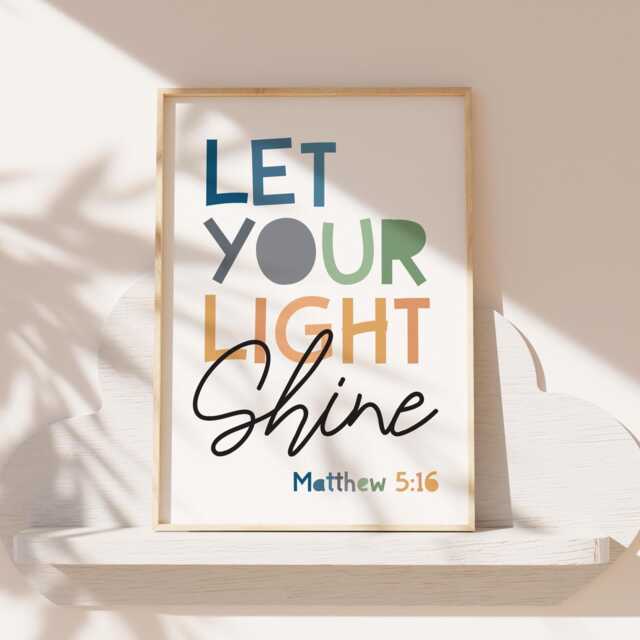 Let Your Light Shine Print, Christian Wall Art, Boys Nursery Bedroom Decor, Blue Sage Green, Inspirational Art - image 1