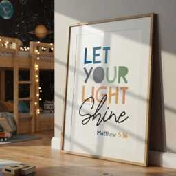 Let Your Light Shine Print, Christian Wall Art, Boys Nursery Bedroom Decor, Blue Sage Green, Inspirational Art - thumbnail 2