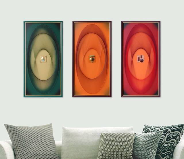 Large Vertical String Art Multi Colour - Abstract Geometric Boho Wall With Relief Framed - image 1