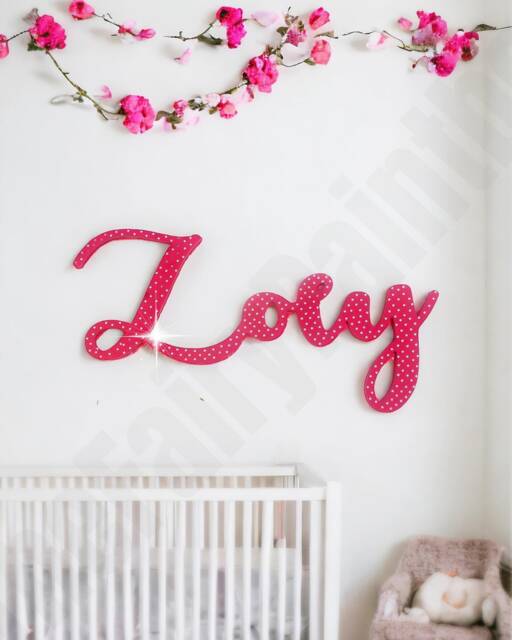Crystalized Pink Nursery Room Wood Wall Letters, Baby Name Sign, Girls Decor Bedroom Art, Cursive Word Sign - image 1