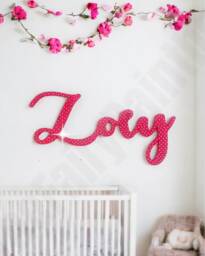 Crystalized Pink Nursery Room Wood Wall Letters, Baby Name Sign, Girls Decor Bedroom Art, Cursive Word Sign - thumbnail 1