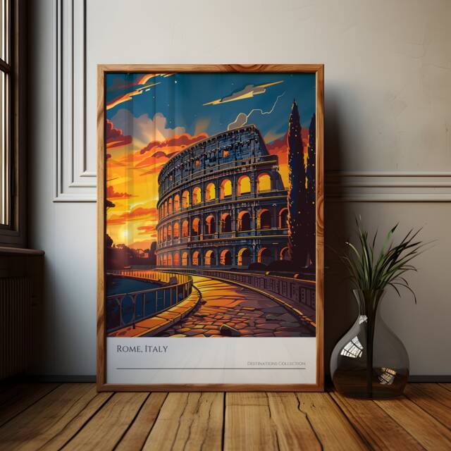 Rome Colosseum Sunset Poster Italy Landmark Wall Art - image 1