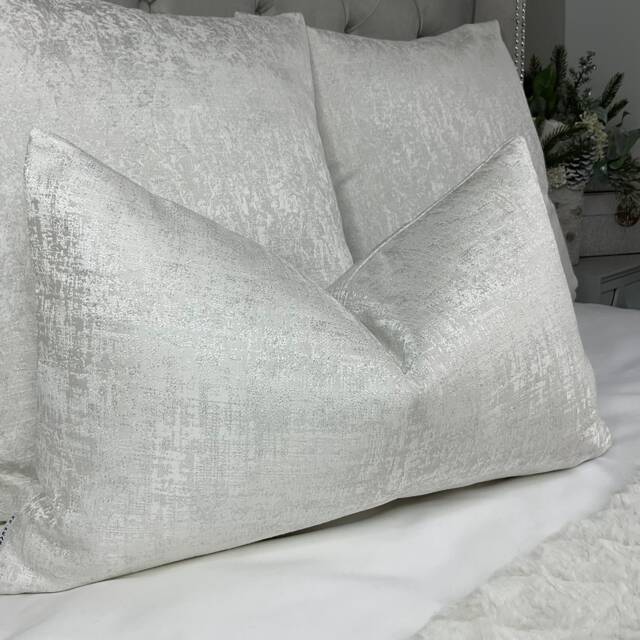 Amelie Luxury Cushion Cover, Throw Pillow, White/Silver Shimmer For Sofa Bed - Bedding Designer Fabric Worldwide Shipping - image 1