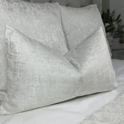 Amelie Luxury Cushion Cover, Throw Pillow, White/Silver Shimmer For Sofa Bed - Bedding Designer Fabric Worldwide Shipping - thumbnail 1