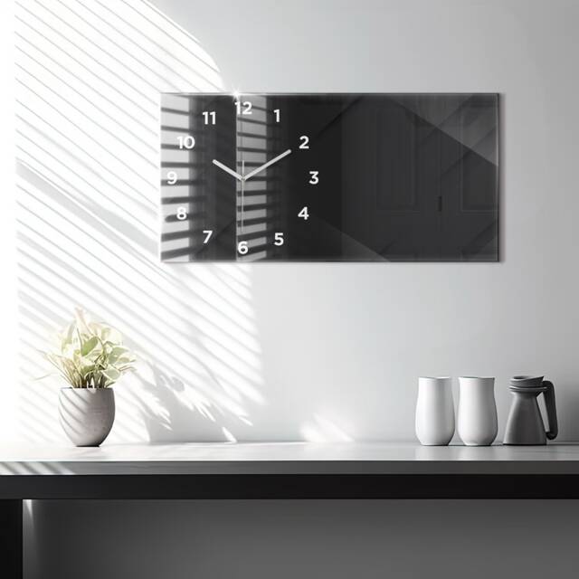 Dark Wall Pattern Horizontal Clock, Black Personalized Abstraction Modern Wall Tempered Glass Clock - image 1