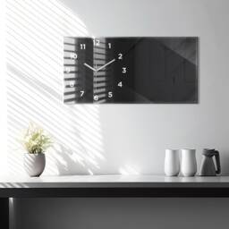 Dark Wall Pattern Horizontal Clock, Black Personalized Abstraction Modern Wall Tempered Glass Clock
