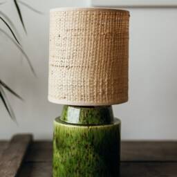 Pistachio/Green Boho Chic Handglazed-Handmade Bedside Ceramic Lamp With Raffia/Rattan Shade - thumbnail 3