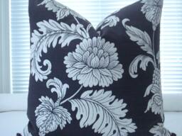 Both Sides Floral-Charcoal Decorative Pillow Cover, -Designer FabricBotanical Design -Grey Throw /Toss - thumbnail 1