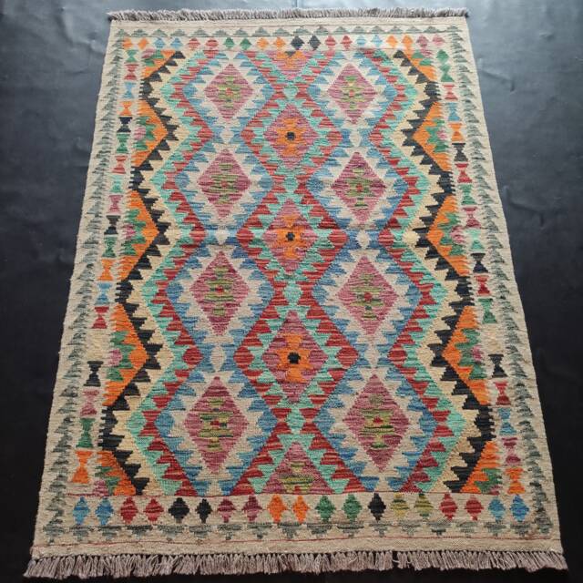 Kilim Rug Classic, Handmade Artisan Afghan Turkish Aztec Geometric Wool 161x118 cm - image 1