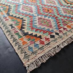 Kilim Rug Classic, Handmade Artisan Afghan Turkish Aztec Geometric Wool 161x118 cm - thumbnail 2