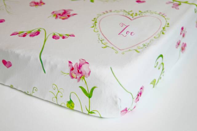 Personalised, Organic Cotton, Fitted Cot Sheet, Sweetpea, Zoe - image 1