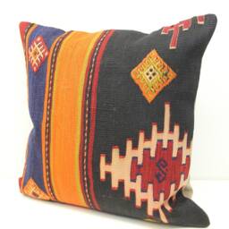 Handmade Kilim Pillow Cover 20x20, Turkish Oriental Rug Cushion - thumbnail 3
