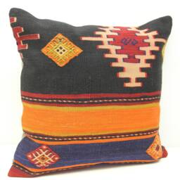 Handmade Kilim Pillow Cover 20x20, Turkish Oriental Rug Cushion - thumbnail 1