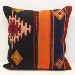 Handmade Kilim Pillow Cover 20x20, Turkish Oriental Rug Cushion - thumbnail 2