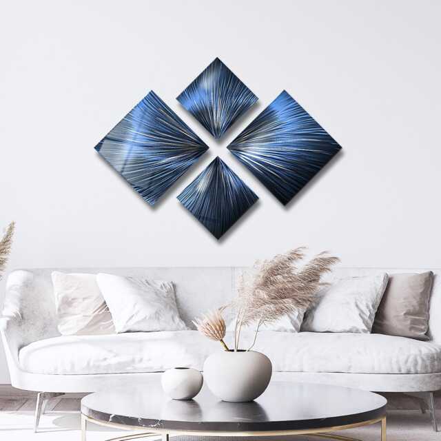 Navy Blue Metal Wall Art, Modern Set Of 4 Sculpture, Gallery Art Abstract Decor Hanging For Home - image 1