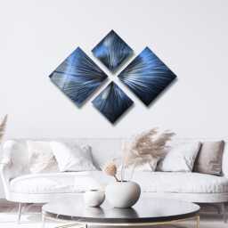 Navy Blue Metal Wall Art, Modern Set Of 4 Sculpture, Gallery Art Abstract Decor Hanging For Home - thumbnail 1
