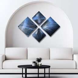 Navy Blue Metal Wall Art, Modern Set Of 4 Sculpture, Gallery Art Abstract Decor Hanging For Home - thumbnail 3
