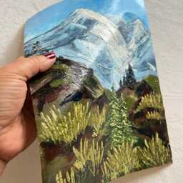 Original Impasto Acrylic Painting Snowy Mountain Peaks, 9x12 Canvas Paper - thumbnail 2