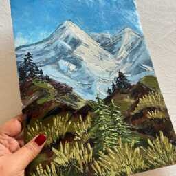 Original Impasto Acrylic Painting Snowy Mountain Peaks, 9x12 Canvas Paper - thumbnail 3