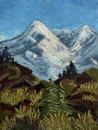 Original Impasto Acrylic Painting Snowy Mountain Peaks, 9x12 Canvas Paper - thumbnail 1