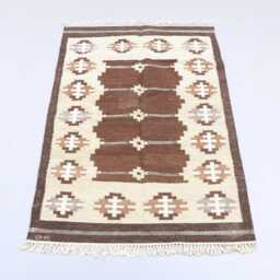 Handwoven Wool Kilim Rug - Brown Nordic Minimal Floral Flat Weave Runner - thumbnail 2