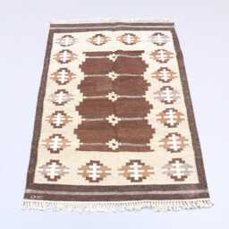 Handwoven Wool Kilim Rug - Brown Nordic Minimal Floral Flat Weave Runner - thumbnail 4