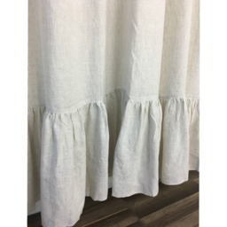 A Pair Of Natural Linen Ticking Striped Curtains With Mermaid Long Ruffles, Extra Curtains, Country Curtains Cottage Style - thumbnail 3
