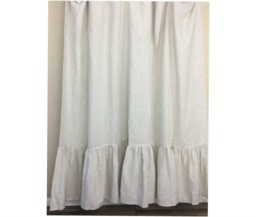 A Pair Of Natural Linen Ticking Striped Curtains With Mermaid Long Ruffles, Extra Curtains, Country Curtains Cottage Style - thumbnail 1